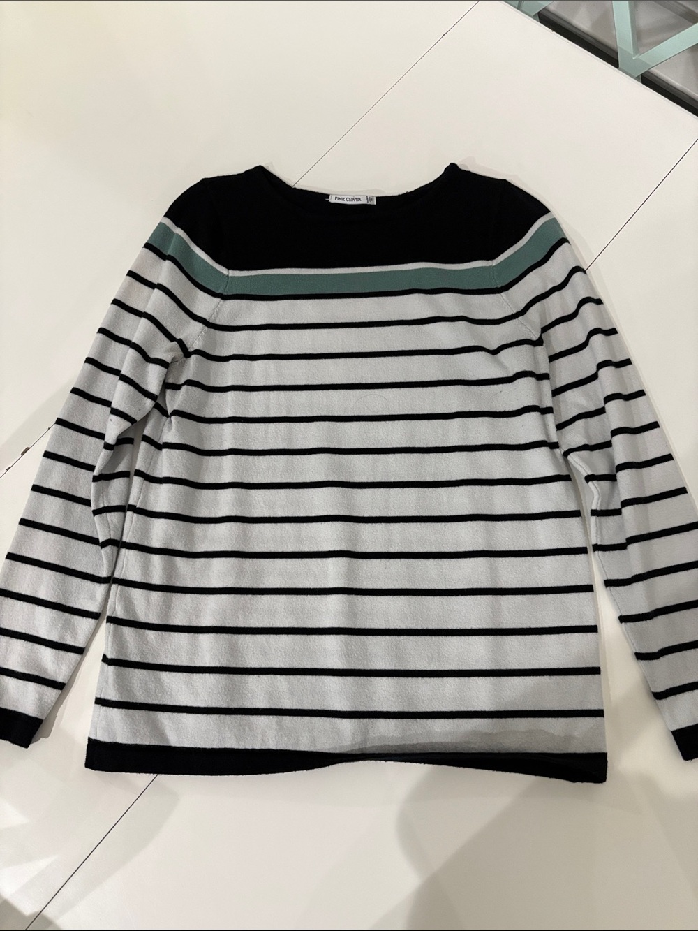 Pink Clover Black, White & Mint Striped Crewneck Sweater